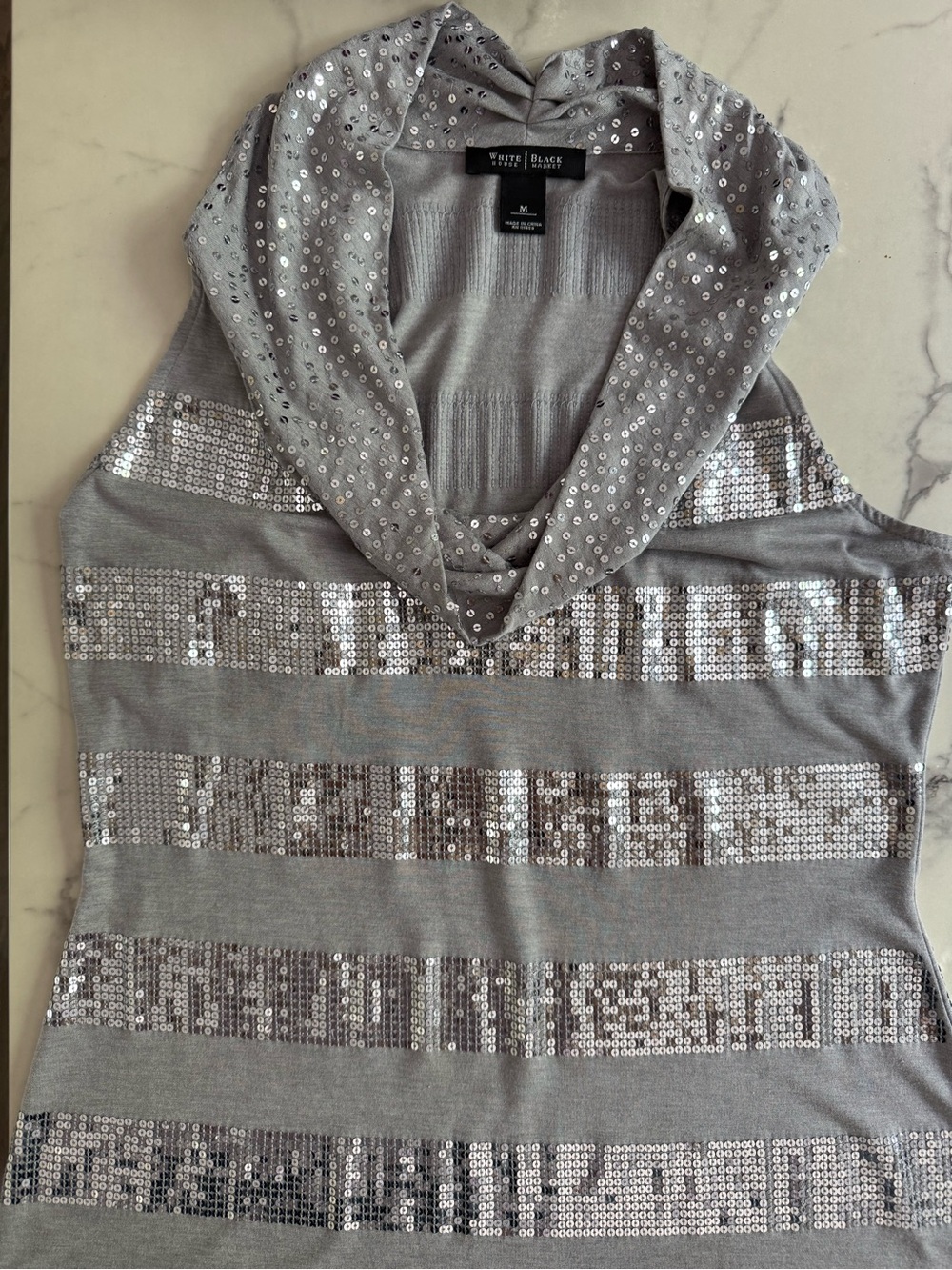 White House Black Market Sequined Stipe Cowl Neck Tank Racer Back • Size M
